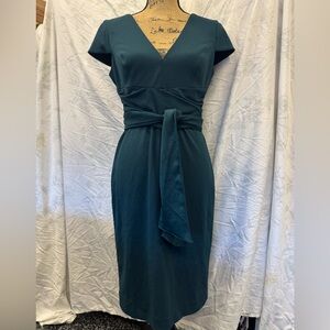 Dress the Population Teal Midi Sheath Dress with Waist Tie size M